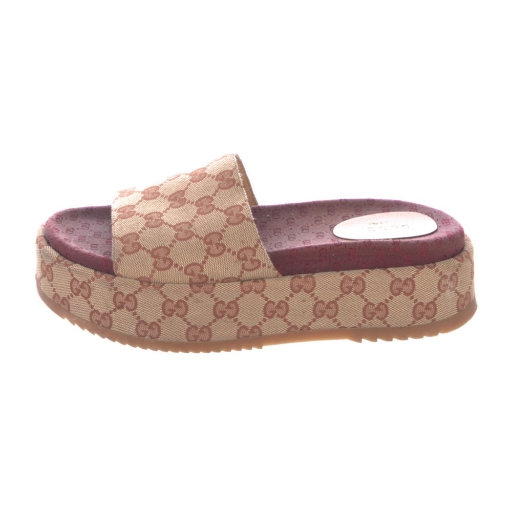 Gucci Canvas GG Monogram Angelina Platform Slide Sandals in EU 39.5